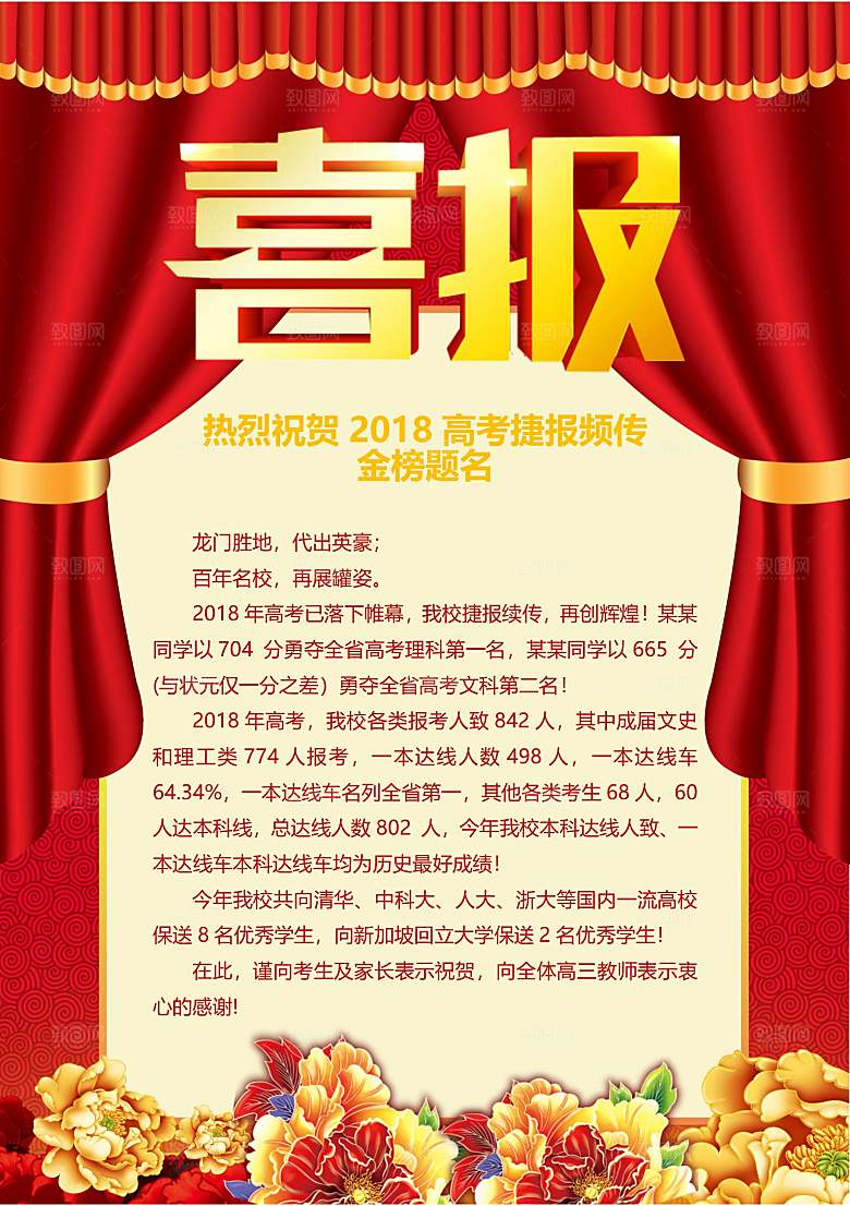 红色喜报战报金榜题名报光荣榜录取通知书