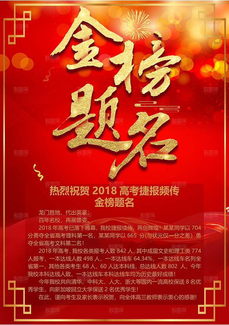 红色喜报战报金榜题名报光荣榜录取通知书