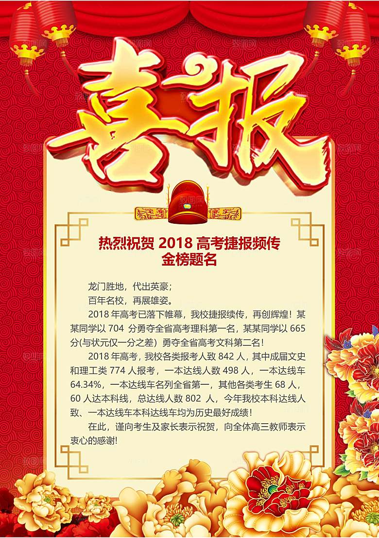 红色喜报战报金榜题名报光荣榜录取通知书