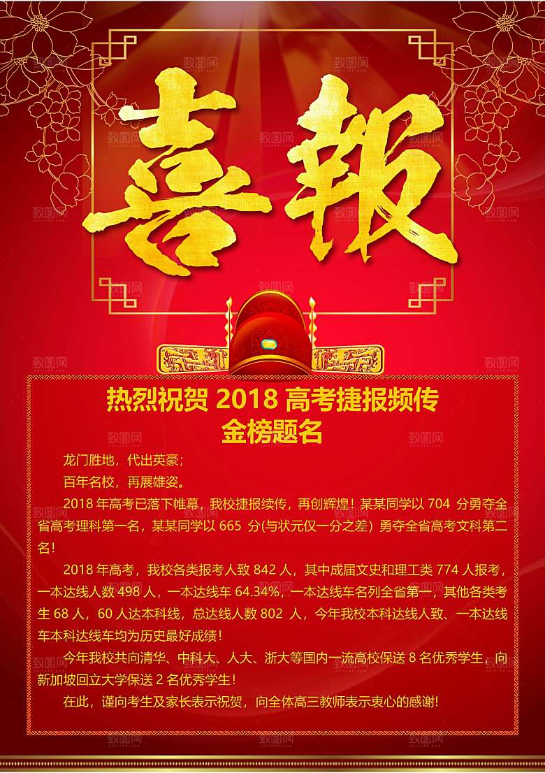 红色喜报战报录取通知书大学