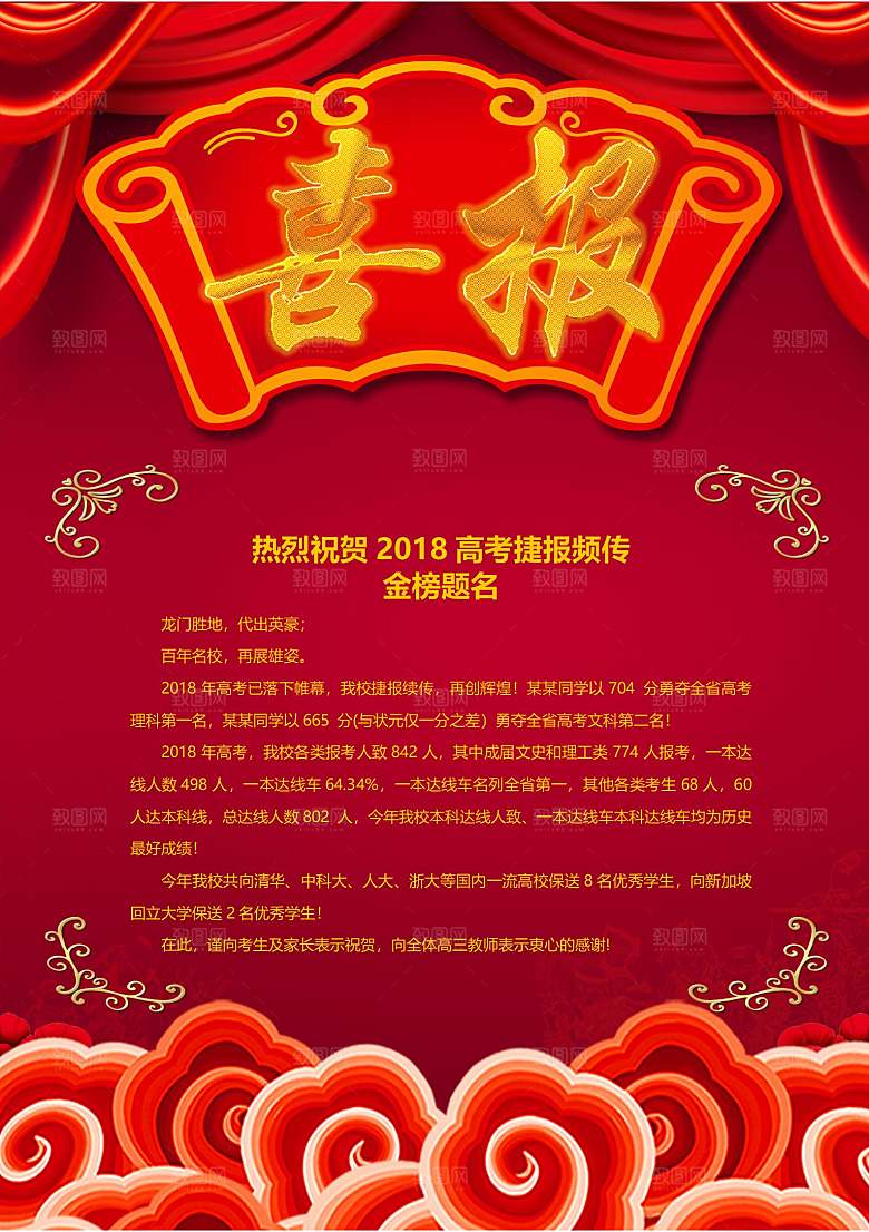 红色喜报战报录取通知书大学