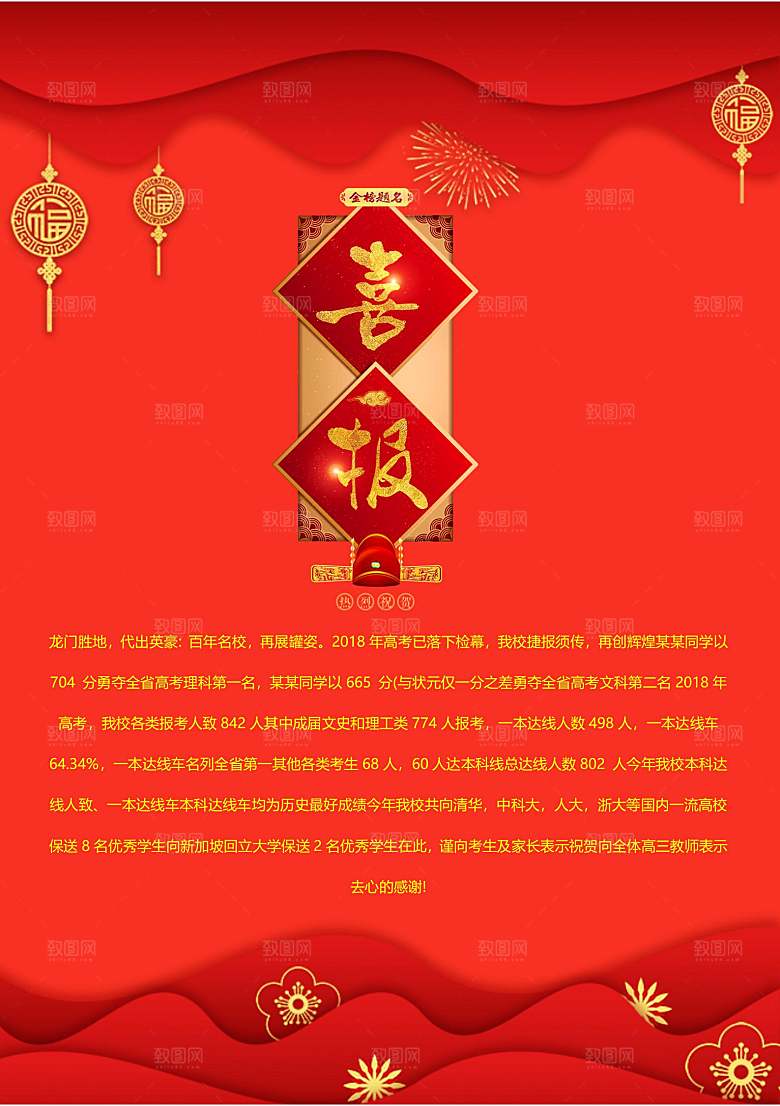 战报喜报捷报录取通知书喜庆红色