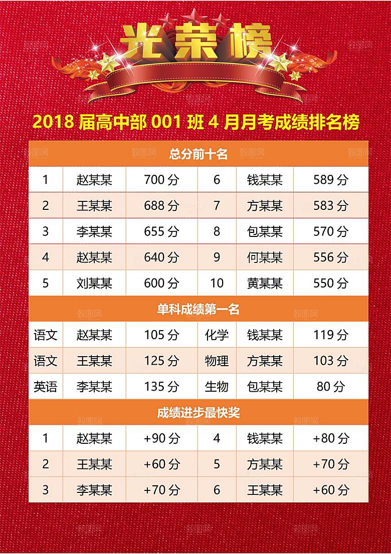 红色光荣榜状元榜录取通知书喜报