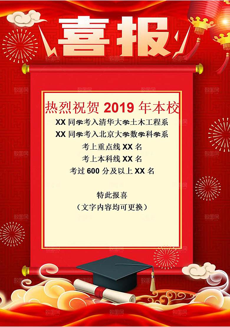 红色喜报战报贺报光荣榜录取通知书