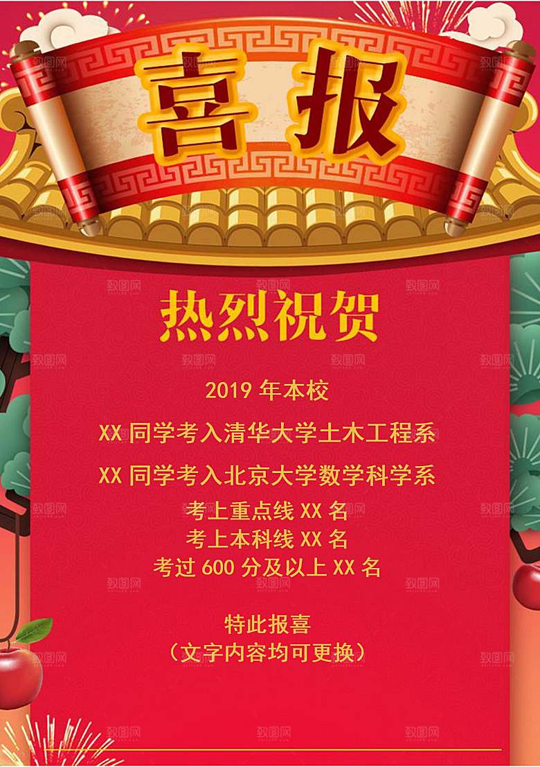 红色喜报战报贺报捷报状元榜录取通知书