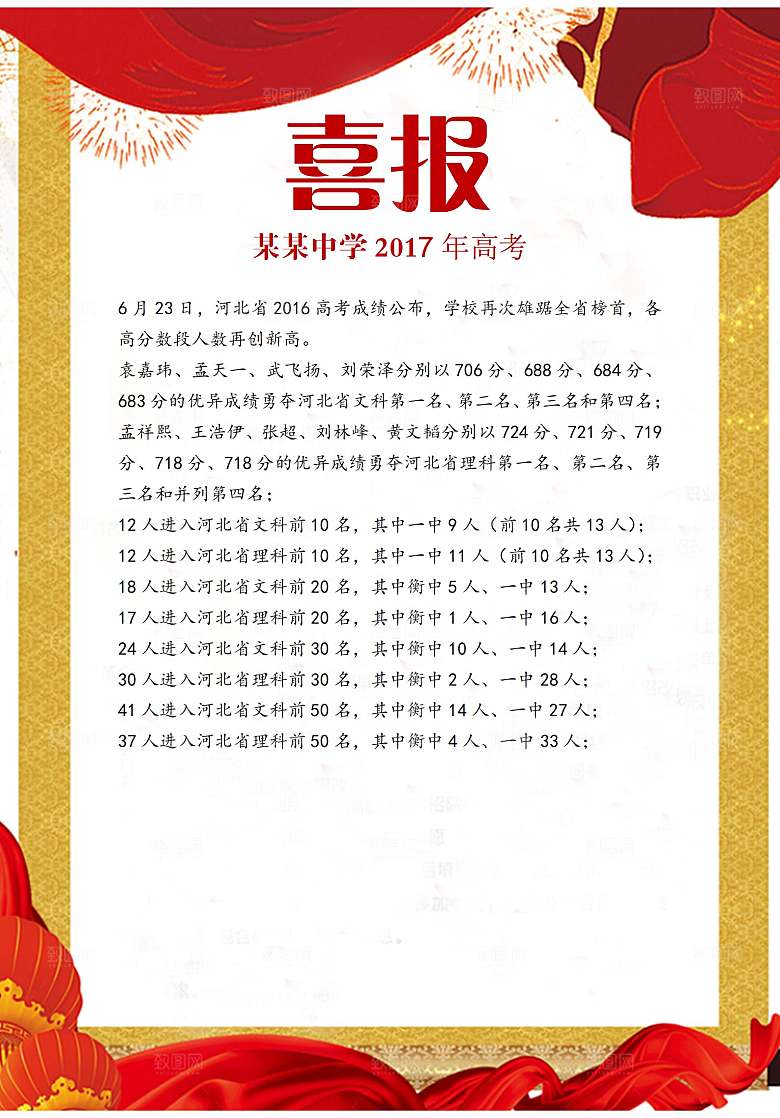 红色喜报战报贺报捷报状元榜录取通知书