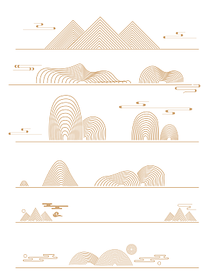 中国风手绘线描云纹与山脉元素