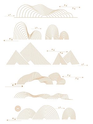 中国风手绘线描云纹与山脉元素