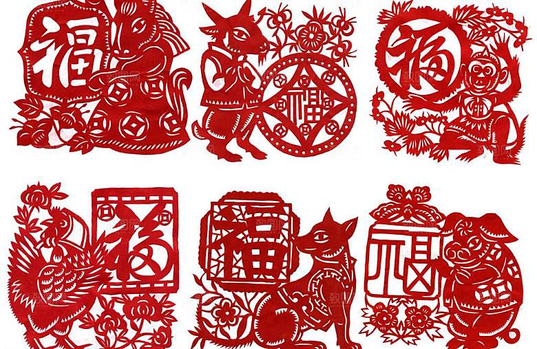 红色剪纸春花PSD分层元素