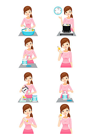可爱卡通烹饪女孩矢量人物元素