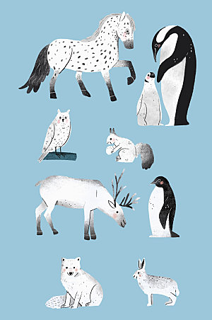 北极动物矢量卡通元素