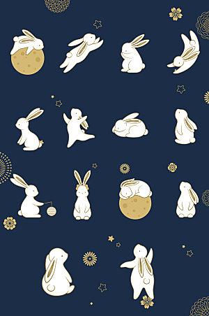 中秋节月亮与兔子矢量元素