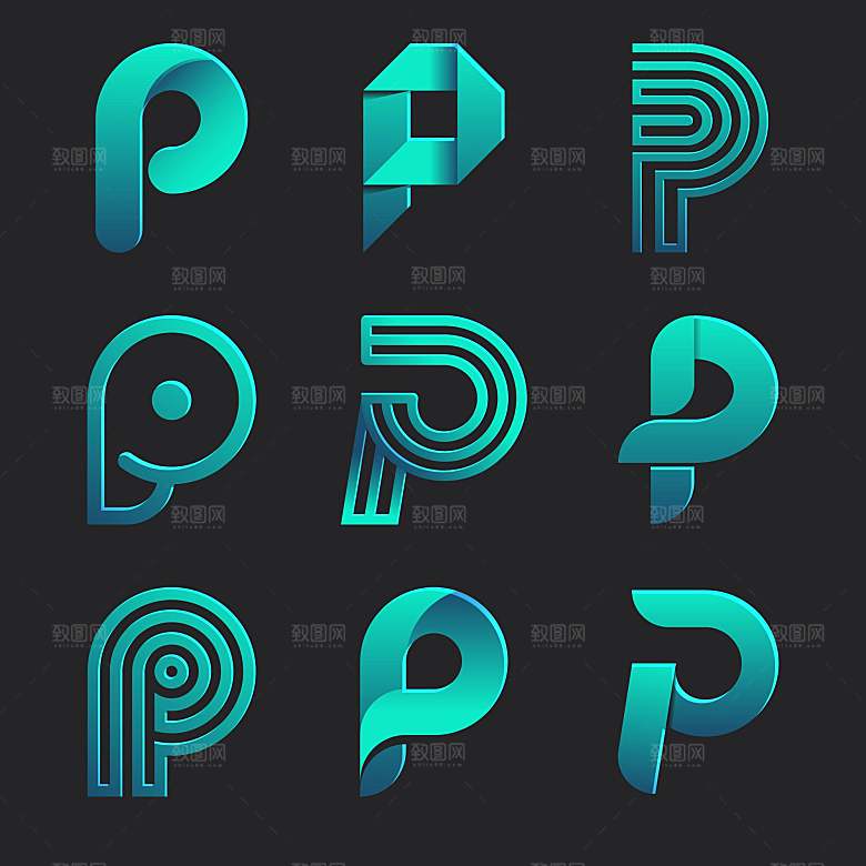 字母P矢量LOGO模板元素