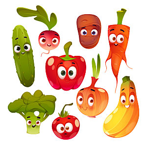 可爱卡通蔬菜表情元素