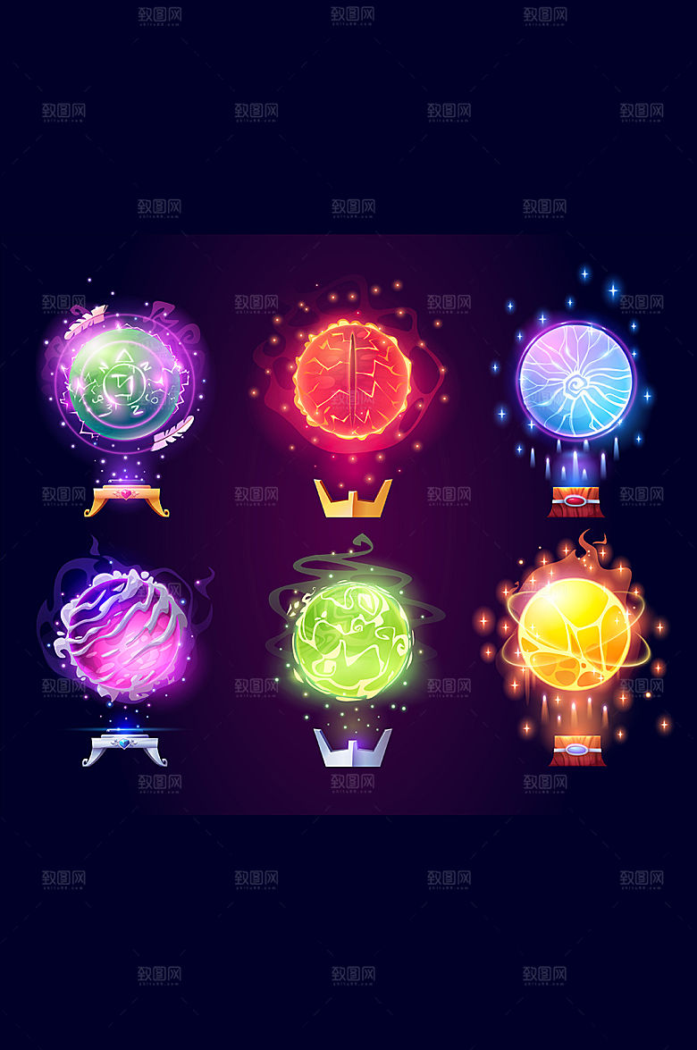矢量卡通魔法光球元素