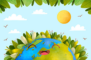 地球日绿色地球矢量插画配图元素