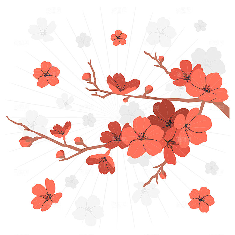 手绘桃花矢量插画元素