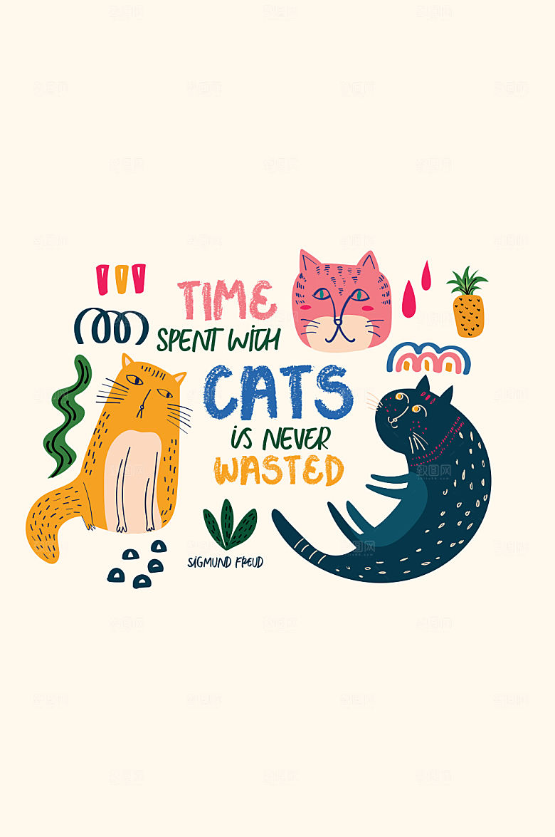 撸猫时间可爱的猫咪矢量元素