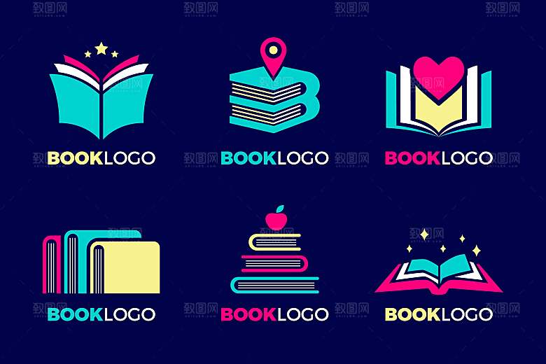 读书阅读矢量扁平LOGO元素