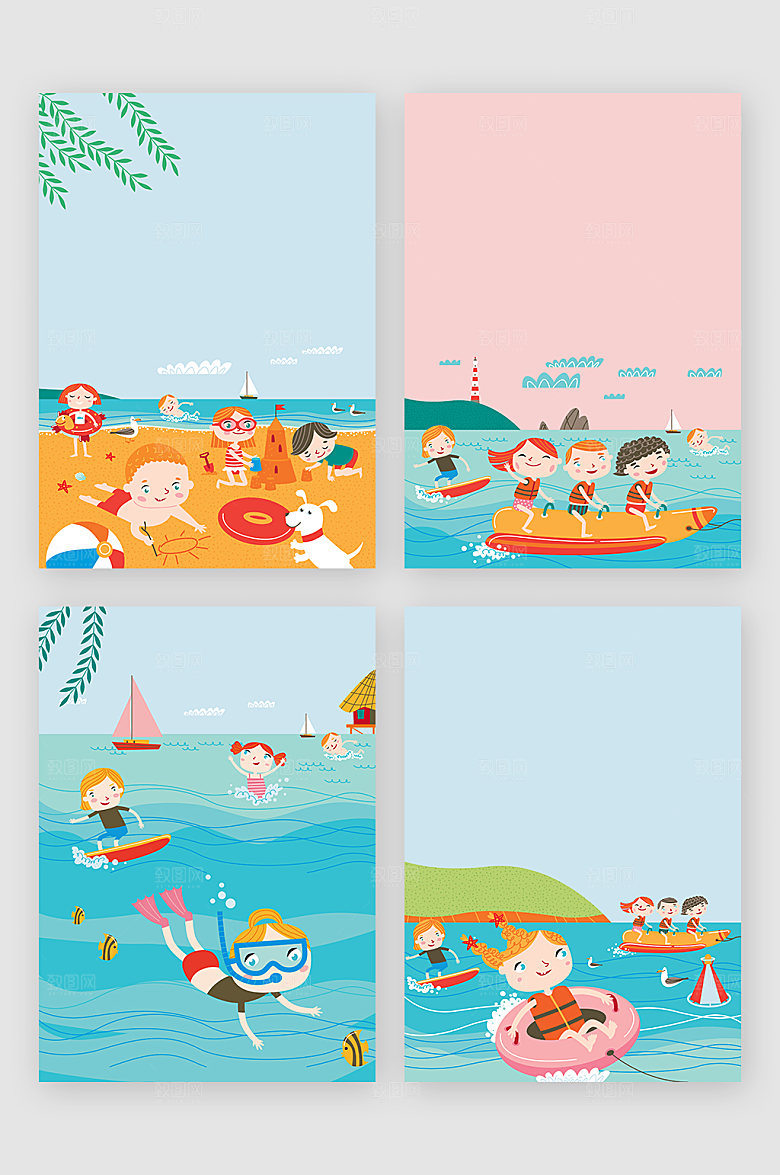 夏日海滨冲浪插画背景