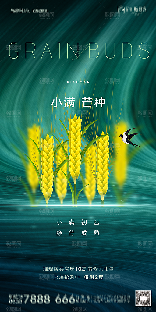 地产小满芒种节气简约大气海报