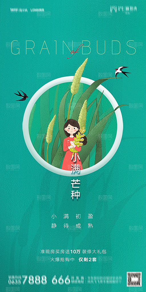 地产小满芒种节气简约大气海报