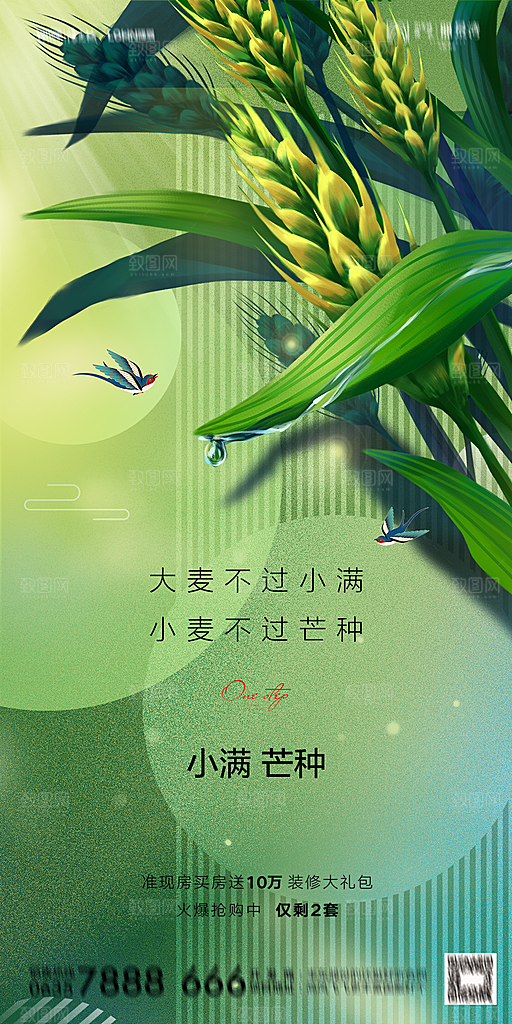 地产小满芒种节气简约大气海报