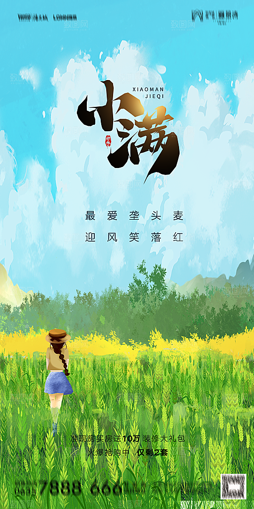 地产小满芒种节气简约大气海报