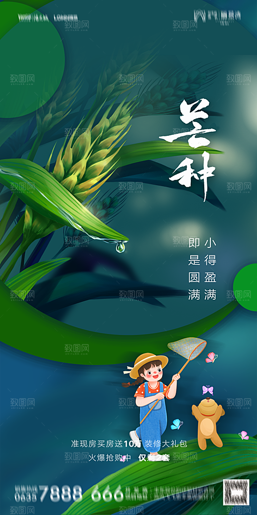 地产小满芒种节气简约大气海报