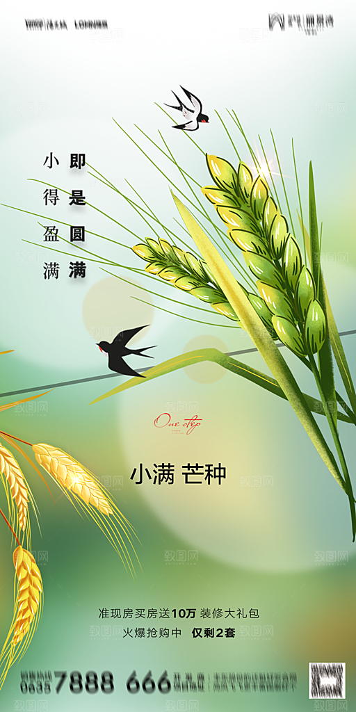 地产小满芒种节气简约大气海报