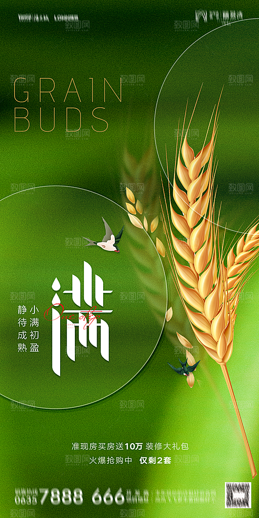 地产小满芒种节气简约大气海报
