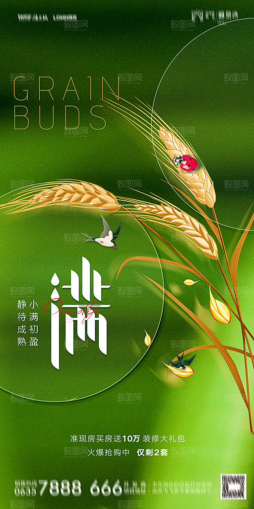 地产小满芒种节气简约大气海报