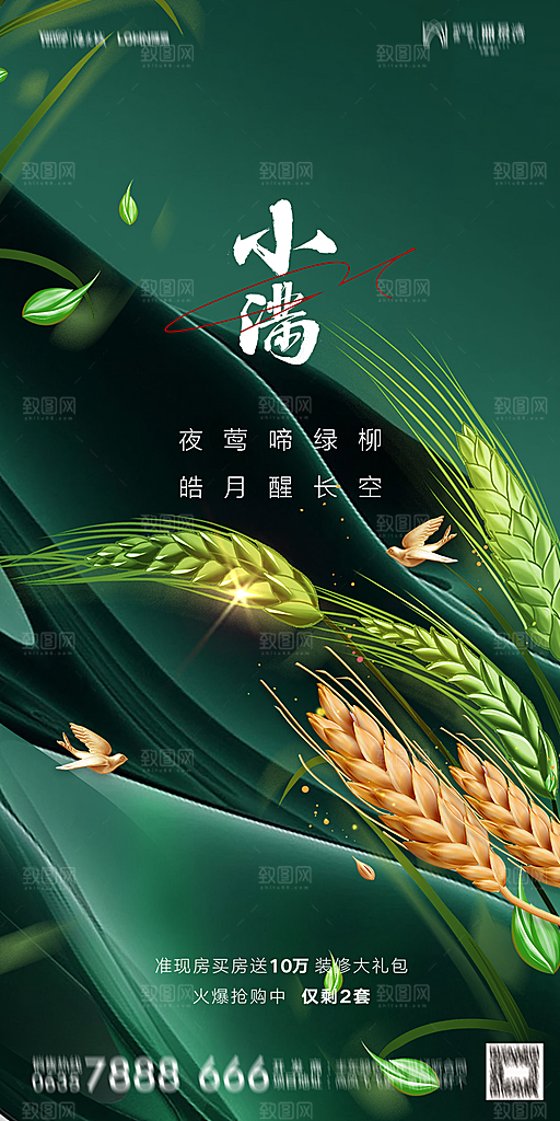 地产小满芒种节气简约大气海报