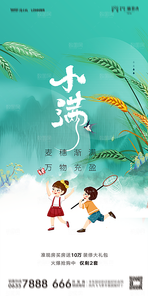 地产小满芒种节气简约大气海报