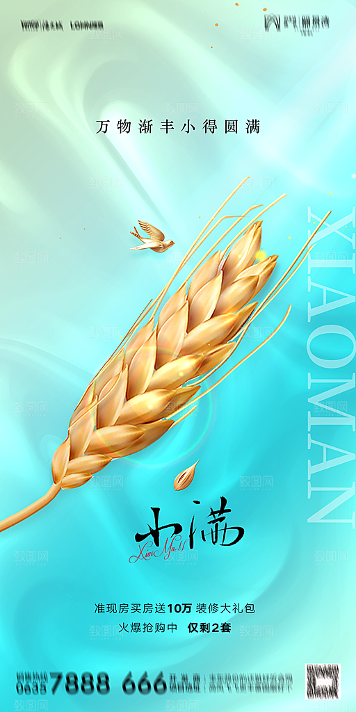 地产小满芒种节气简约大气海报