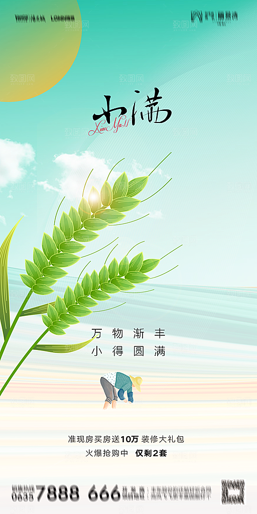 地产小满芒种节气简约大气海报