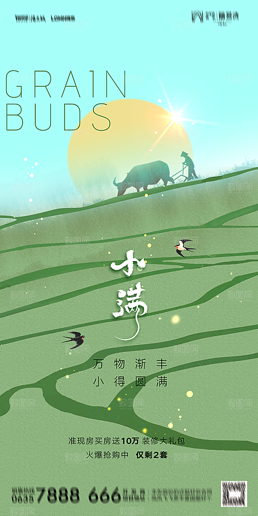 地产小满芒种节气简约大气海报