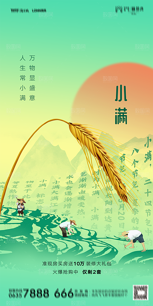 地产小满芒种节气简约大气海报