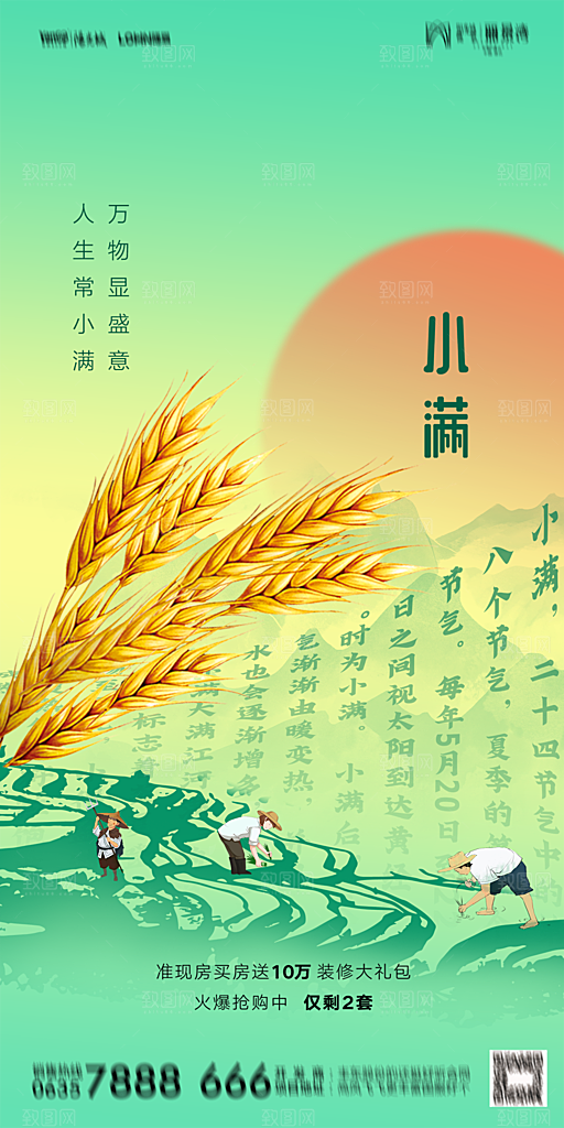 地产小满芒种节气简约大气海报