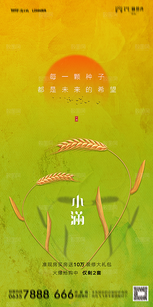 地产小满芒种节气简约大气海报