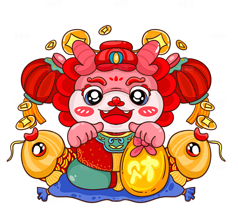 发财戏锦鲤的新年卡通形象