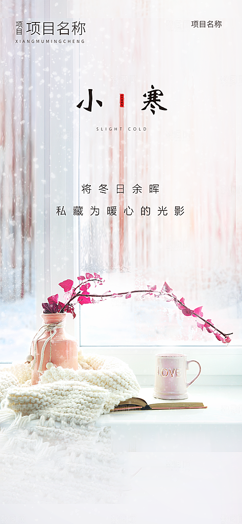 中国传统节气小寒简约中国风手机海报