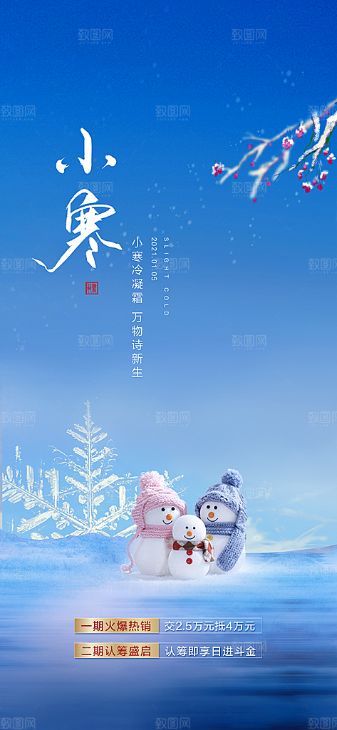 中国传统节气小寒简约中国风手机海报