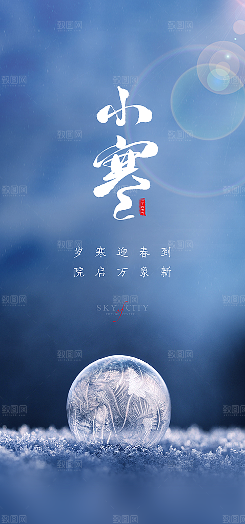 中国传统节气小寒简约中国风手机海报