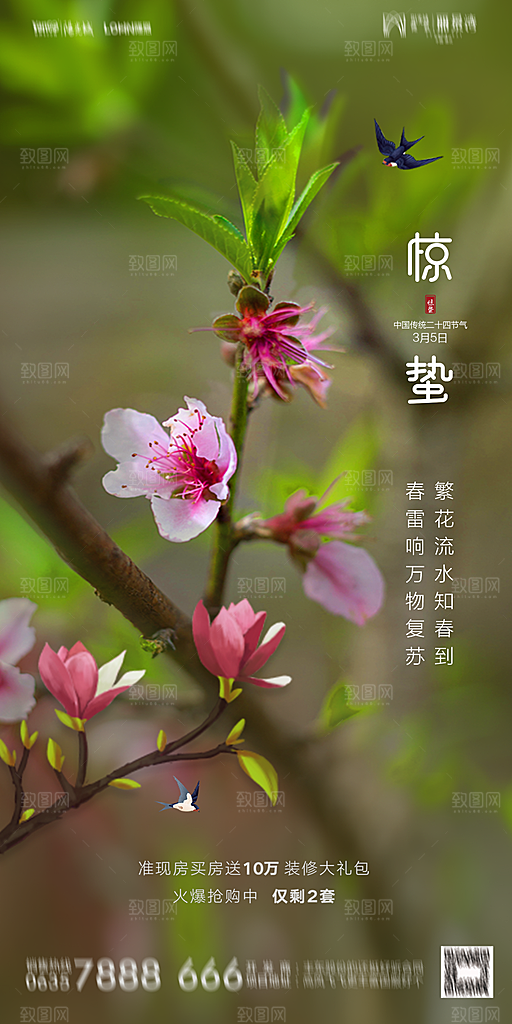 地产惊蛰节气简约大气海报