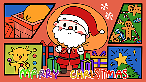 圣诞节插画圣诞老人圣诞树平安夜快乐展板