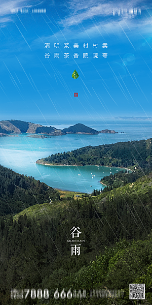 地产谷雨节气简约大气海报