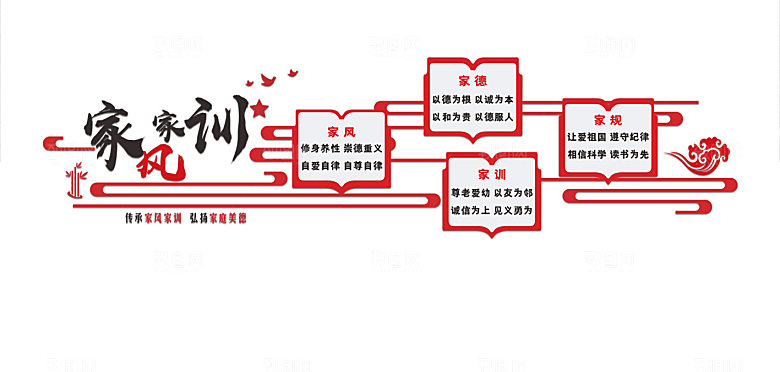 仿古微立体党建传承家风家训文化墙