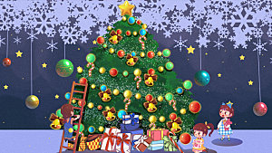 圣诞节圣诞老人圣诞树卡通插画海报