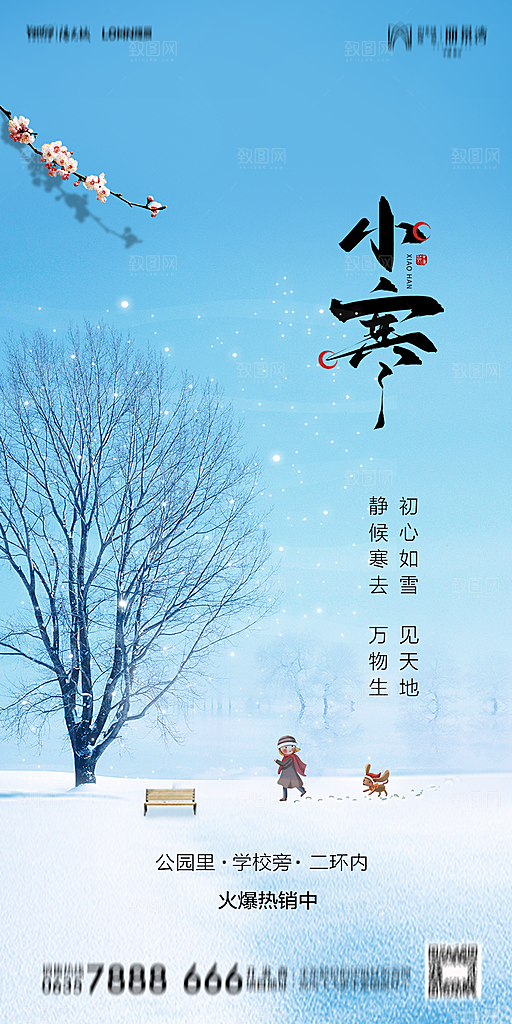 地产小寒节气简约大气海报